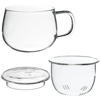 

High Quality Durable 3 in 1 Set 320ml Clear Heat Resistant Tea Coffee Cup with Tea Infuser Filter Lid Use for Home Office