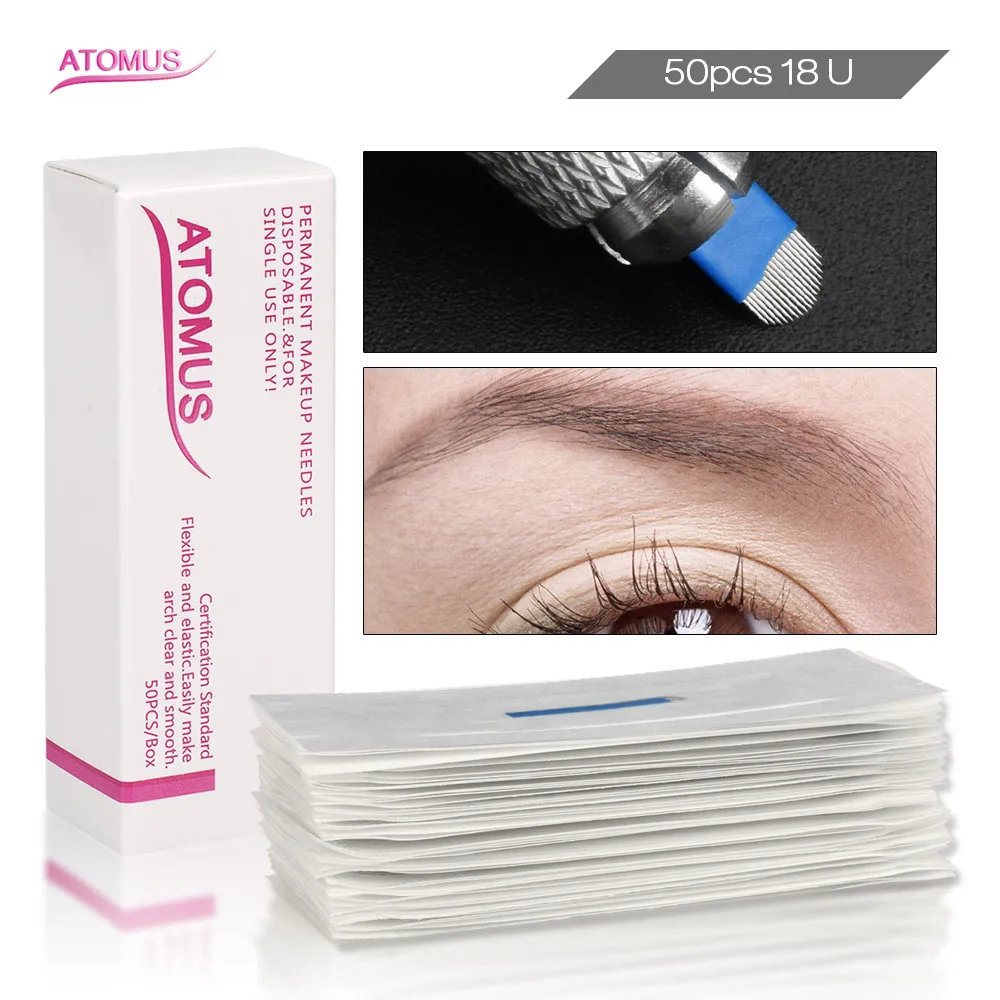 

50pcs 18U Shape Permanent Make Up Needle Tebore Agujas Microblading Micro Shading Laminas Para Tebori Microblading Laminas u