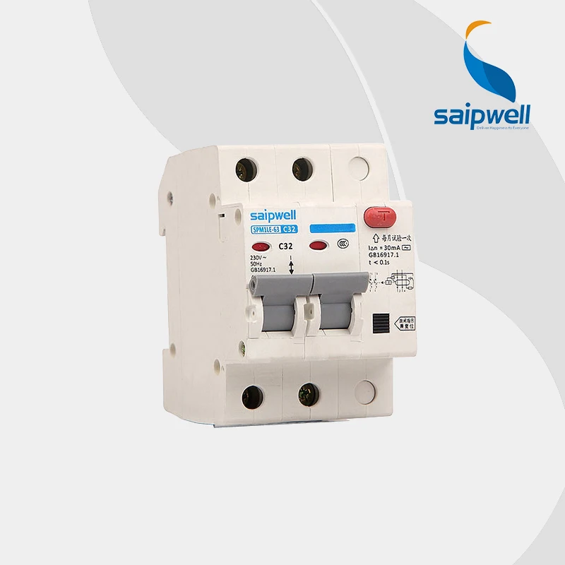 

Wholesale SPM1-2LE-63C32 63A 230/400V 2 pole earth leakage miniature residual current circuit breaker