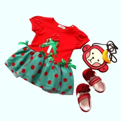 

2016 Cute Baby Kid Girls Christmas Dress Candy Santa Lace Tutu Dots Dress Outfit For 1--8 Years New Year Gift  Free Shipping
