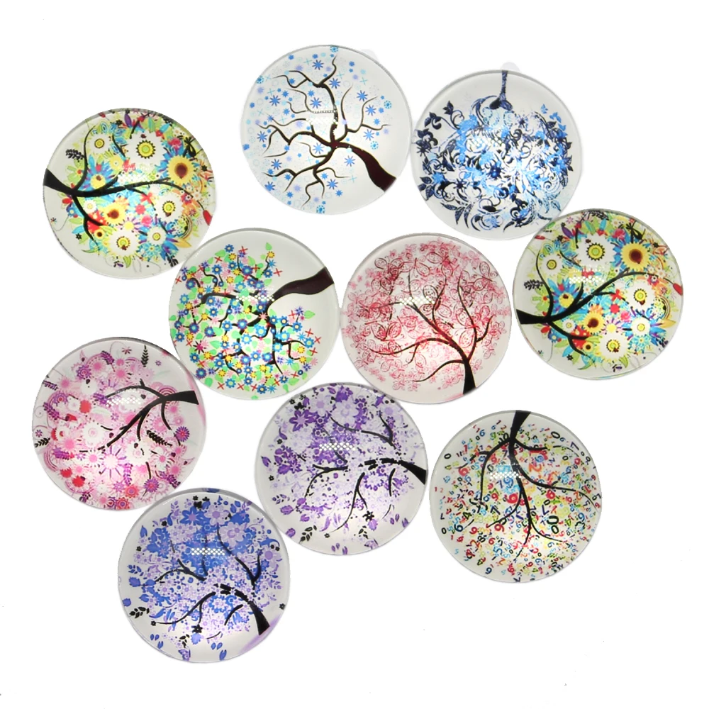 New Fashion 10pcs 25mm Mixed World Tree Peace Tree Handmade Cabochons Glass DIY Embellishment For Crafts Jewelry Making