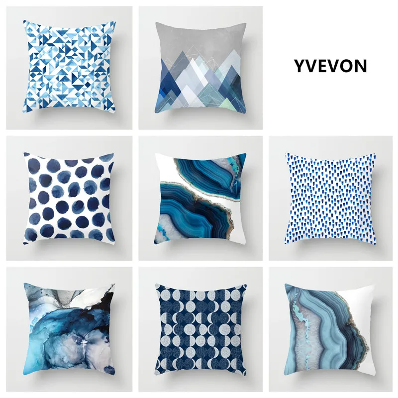 

YVEVO New Creative Blue Abstract Design Cushion Cover Home Couch Pillow Covers Polyester Linen Pillowcase Decor 45cm 18inch