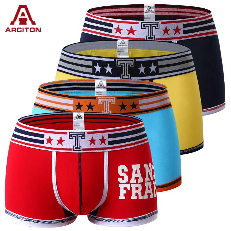 A ARCITON 4PCS New Style Underwear Men Letter Print Cotton Men Boxer