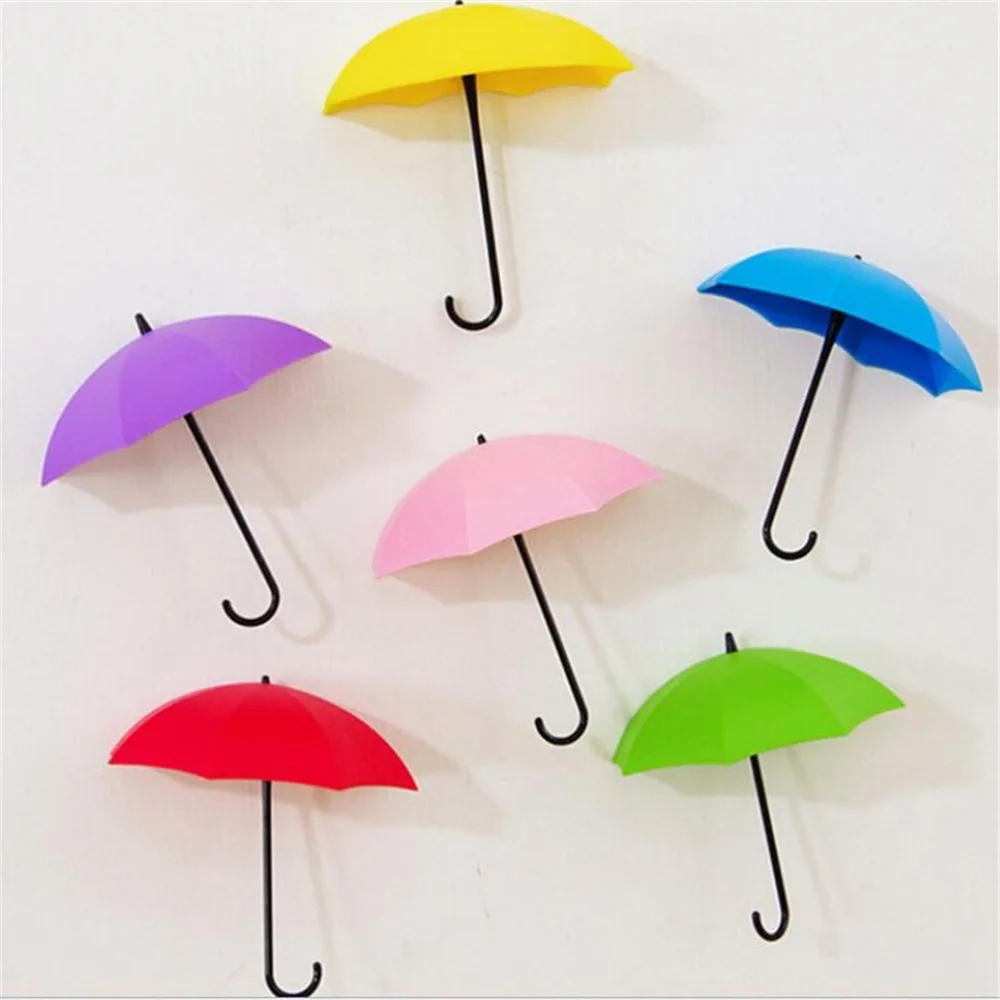 3Pcs/Pack Umbrella Shape Clip Holders Cute Self Adhesive Wall Door Keys