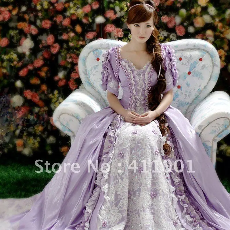 Light Purple Floor Length Lace Pearl Voile Victorian ...