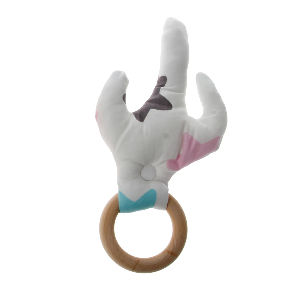 

Newborn Sensory Toy Teether Baby Cactus Wood Ring Rattle Food Grade Wooden Teether DIY Crafts Teething Toys Shower Gift