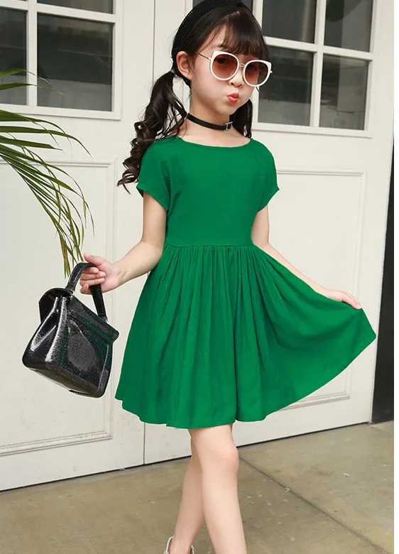 

summer children's clothing 2019 Amoi girls dress Solid color short sleeve cotton baby dress on both sides 2 4 5 6 7 8 years old
