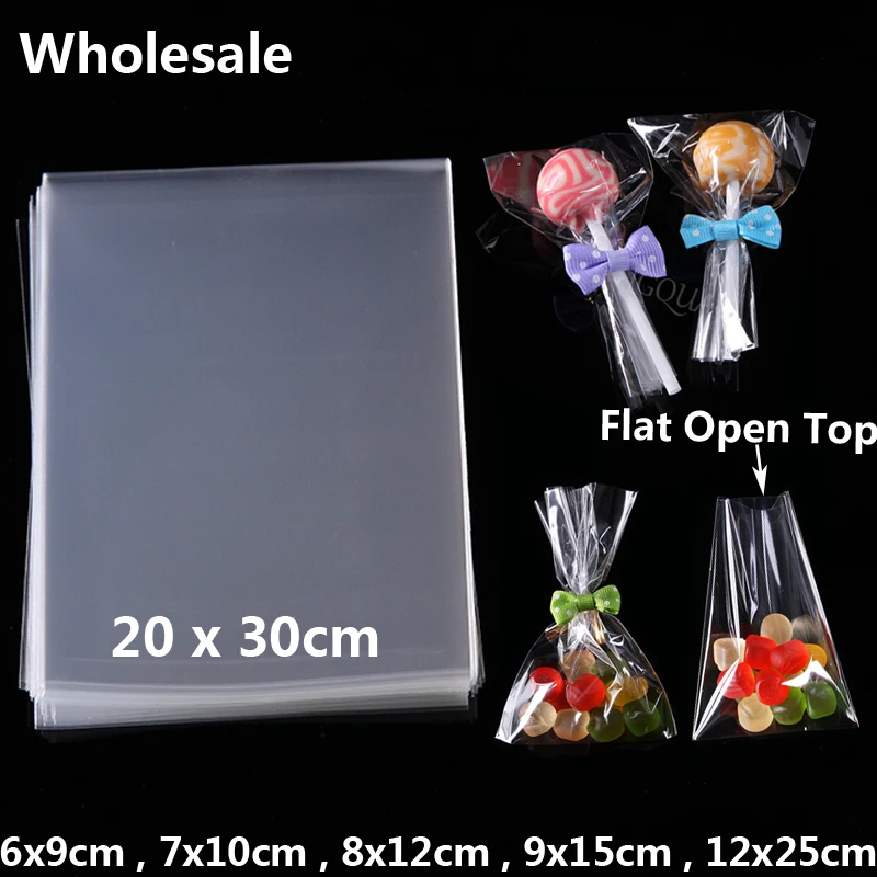 Wholesale Clear Flat Open Top Lollipop Cake Cookie Packaging Candy Bag