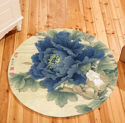 3D Пион цветок круглый ковер прикроватный коврик для спальни нескользящий коврик для ванной комнаты поворотный стул ковер коврик китайский стиль ковер с рисунком лотоса - Цвет: 2