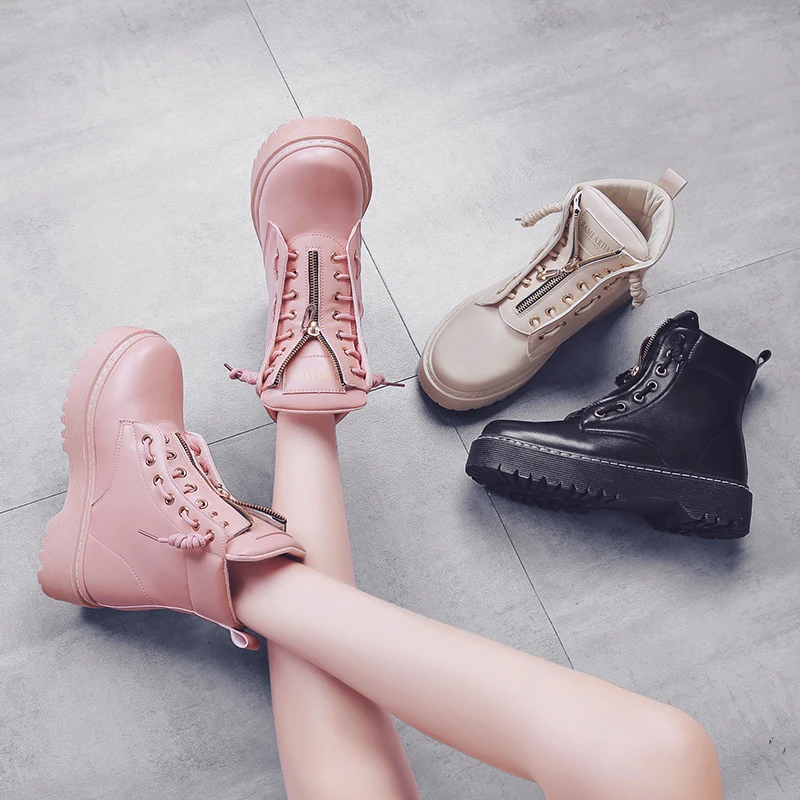 

Platform casual shoes women Solid Color woman Vulcanize Shoes Middle heels womens shoes thick heels wedge sneakers super lace up