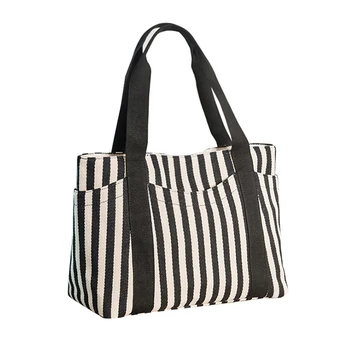 

3PCS / LOT Women Canvas Shoulder Shopping Bag Fashion Messenger Bags Casual Beach Bag Striped Tote Handbag Bolsos Mujer