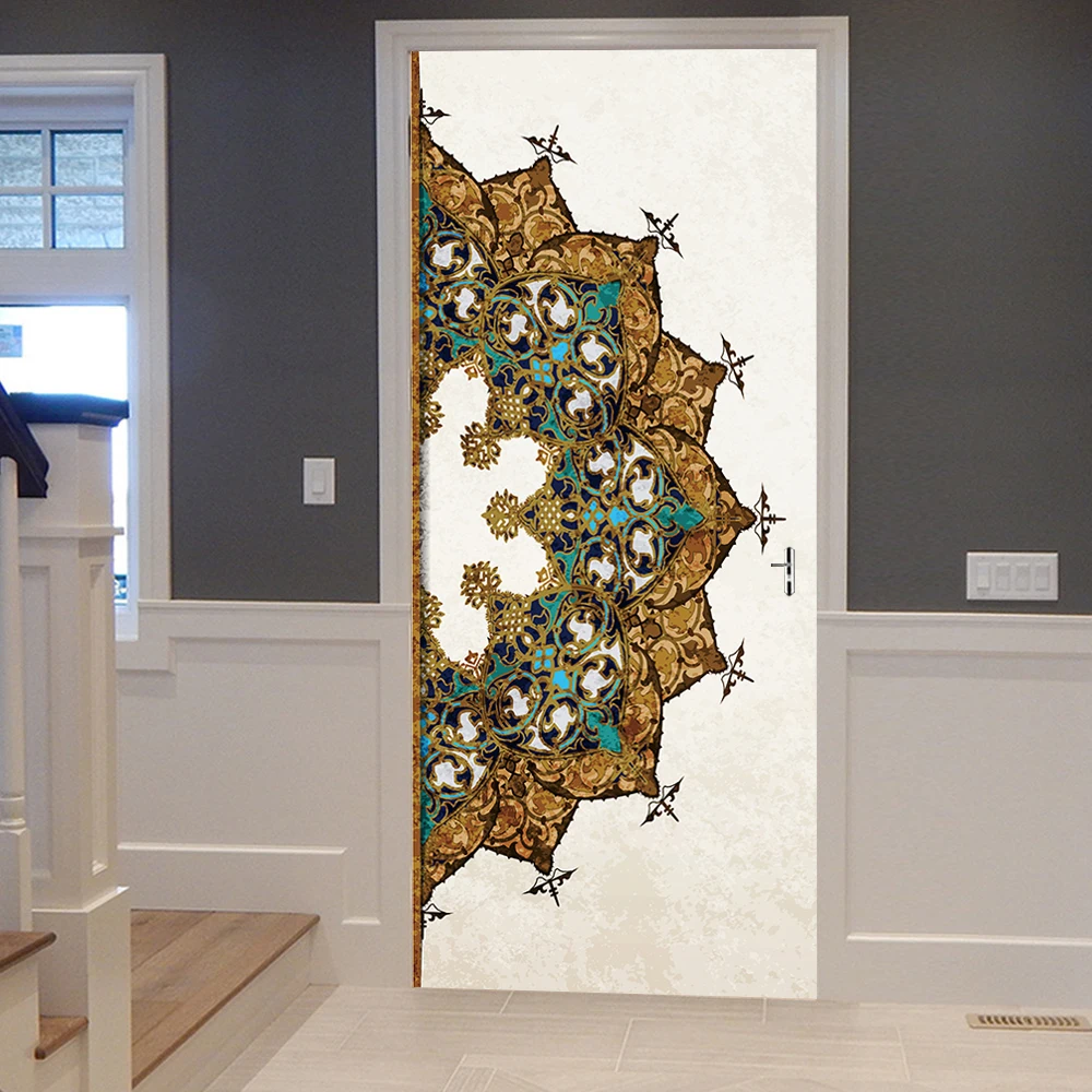 77*200 см изящный дизайн половинной мандалы цветок масляной окраски стикер стены обои двери стикер s домашний декор