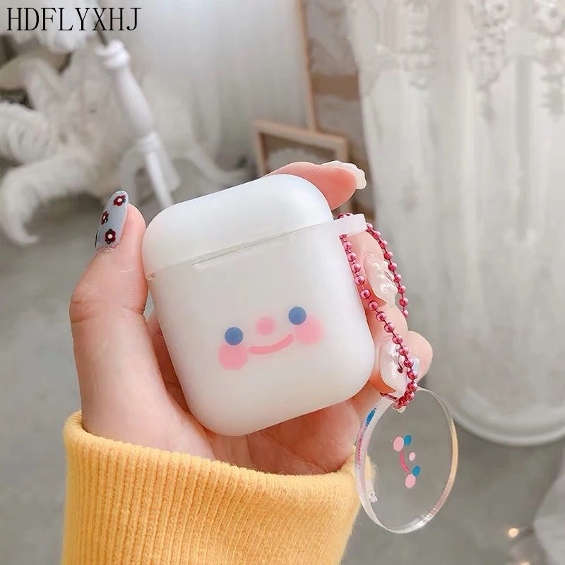 

HDFLYXHJ For Airpods Case Cartoon Ins Smiling Face Soft Cover For iPhone Bluetooth Wireless Earphone Protective Bag With Pendant