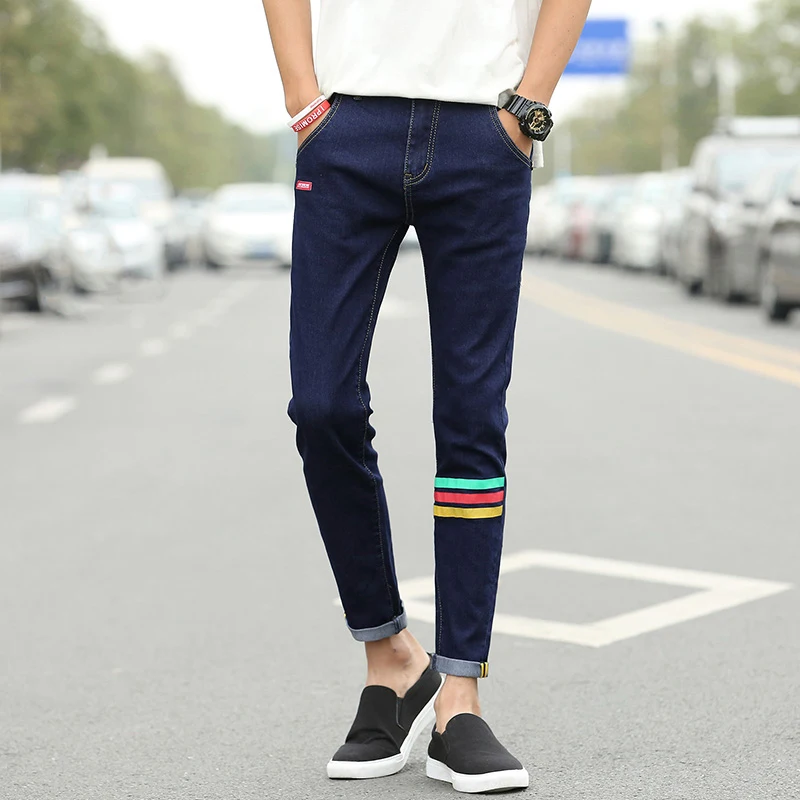 

New Men's 9 Point Slim Jeans Fashion Skinny Elasticity Ankle-Length Jeans Male Ripped Jeans for Men Brand Clothing