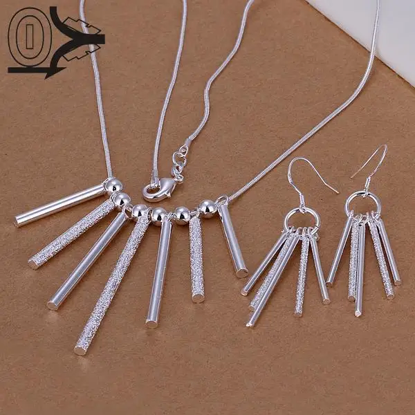

Hot Sale Silver Plated Jewelry Set,Cheap Bridal Party Sets,Simple Seven Pillars Fashion Silver Necklace Earring Two pieces