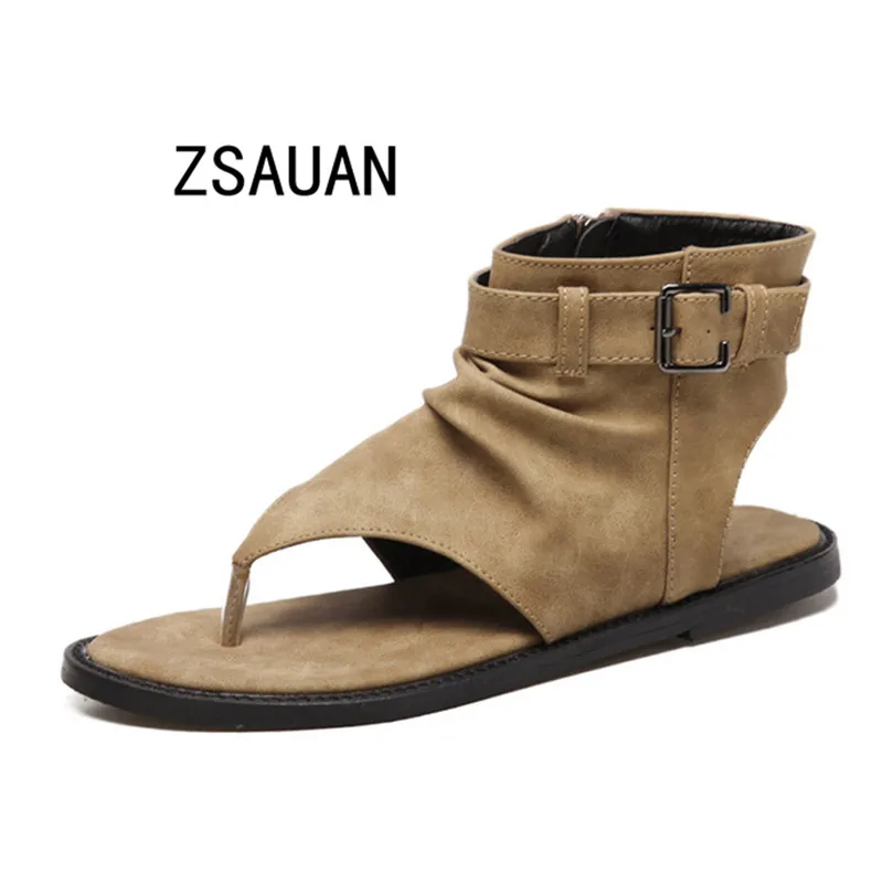 

Misalwa New Women Sandals Casual Zipper Desgin Female Clip Toe Gladiator Sandals Belt Buckle Soft Bottom Summer Shoes