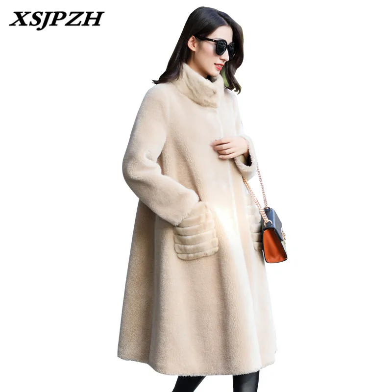 XSJPZH 2018 новый зерна стрижки овец пальто Зимняя одежда Для женщин длинная куртка с