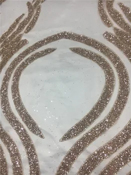 

fast ship new 5yards rose gold color glued glitter tulle mesh african lace fabric for sawing wedding bridal dress BZL-102435