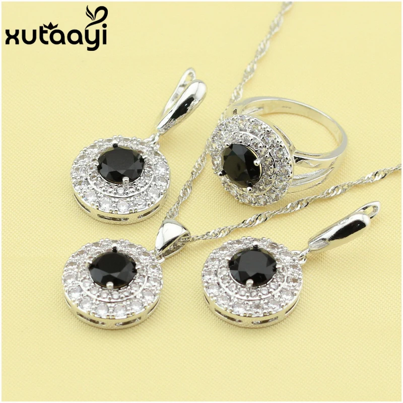 Fancy 925 Silver Bridal Wedding Fashion Health Jewelry Set,Superb Black