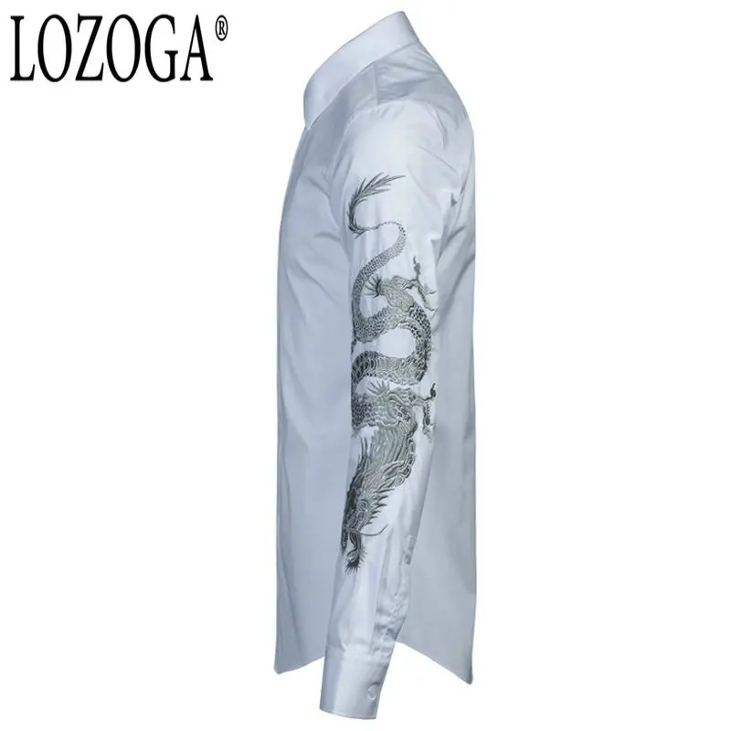 Lozoga Новая роскошная мужская рубашка в китайском стиле Embroid длинное платье