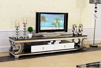Soporte de TV de acero inoxidable con mármol Natural, mueble moderno para sala de estar, tv, monitor led, mueble de tv, mesa de tv