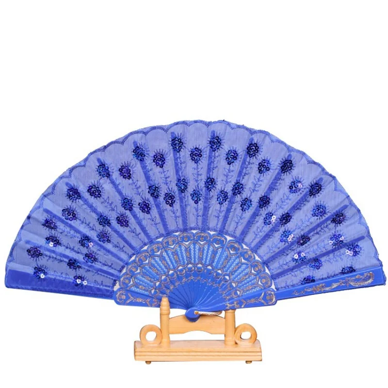 

Spanish Party Dance Folding Hand Fan Colored Plastic Pole Sequined Fan