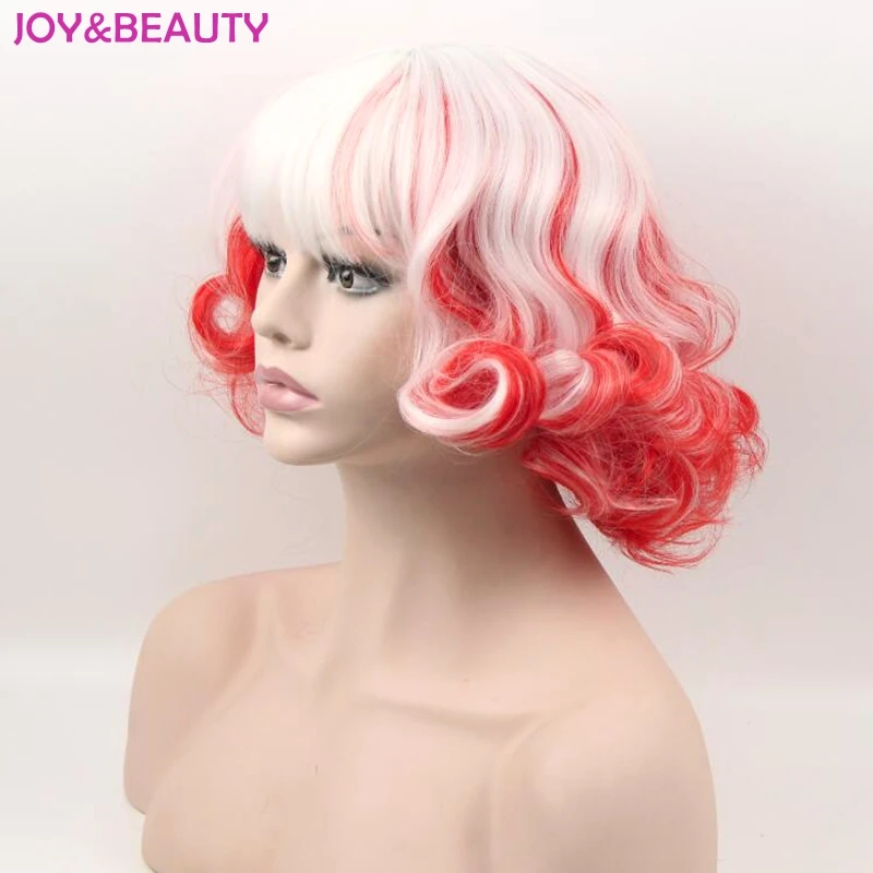 JOY& BEAUTY, 20 см, белый, синий, смешанный, белый, красный, короткие кудрявые синтетические волосы, парики для косплея, для Harajuku, вечерние, парик, термостойкие волосы