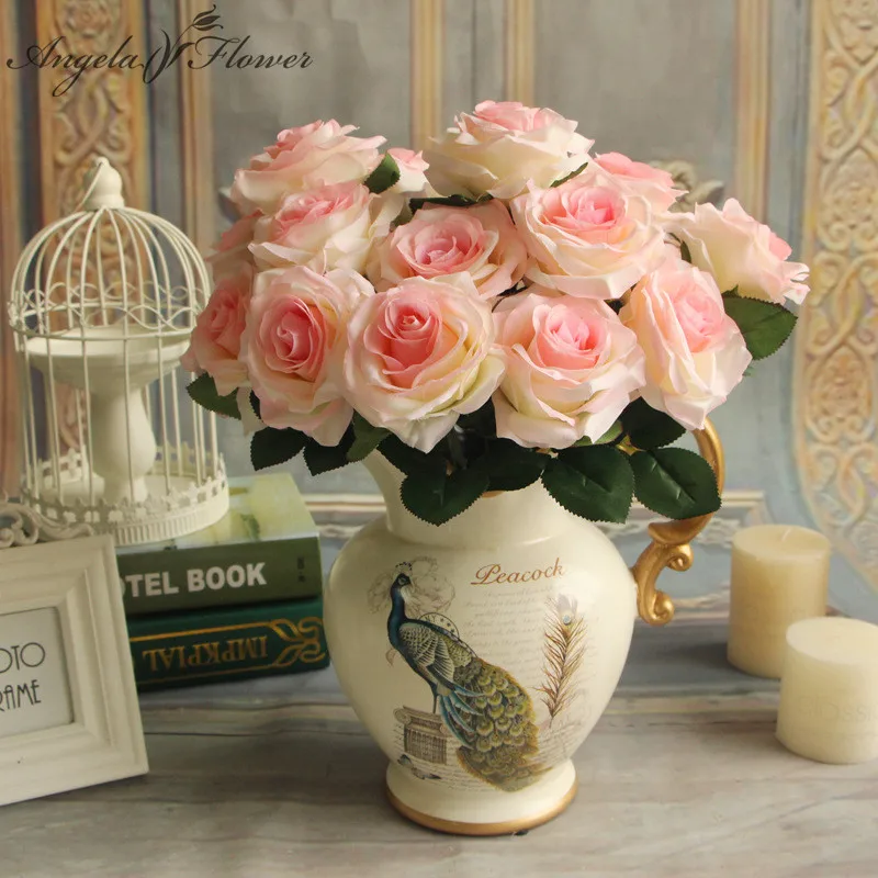 

Cheap 7/9/10 heads one bundle artificial rose bouquet silk decorative flower wedding party Christmas decor flower wall materials