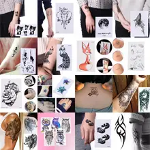 Временные татуировки с рисунком лисы, кошки, совы, волка, для женщин, мужчин, Льва, лошади, цветка, поддельные татуировки, водостойкие татуировки, наклейки