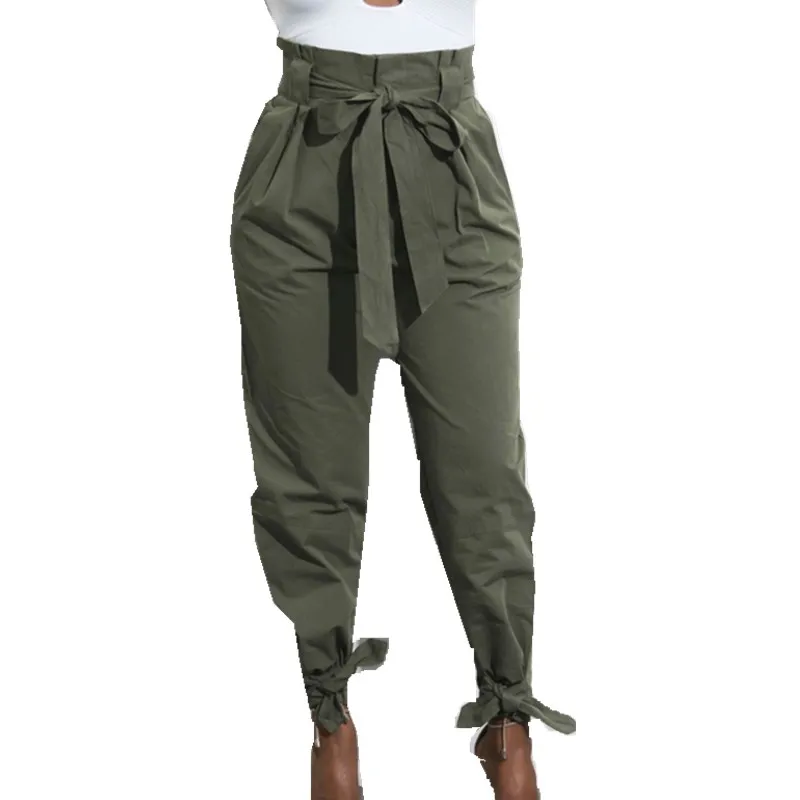 

Women Two Colors Drawstring Elastic Harem Pant high Waist Trousers Bow Waistband Pants Female Loose Sweat pant