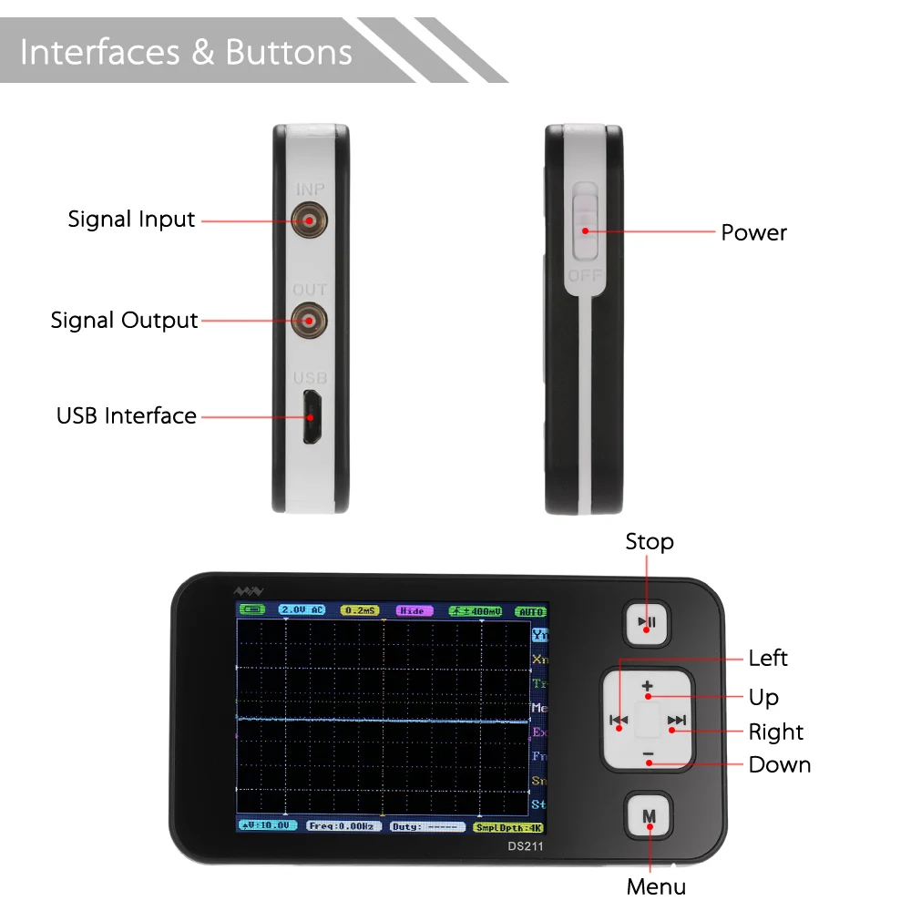 ARM DSO211 карманный цифровой осциллограф 2," TFT дисплей мини-накопитель osciloscopio USB интерфейс 200 кГц 1MSa/s