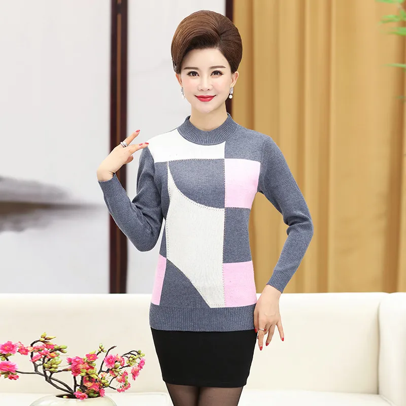 2018 Autumn Sweater Middle-aged Women Pullover Plus Size Half Turtleneck Loose Sweater Winter Female Casual Mother Dress W48