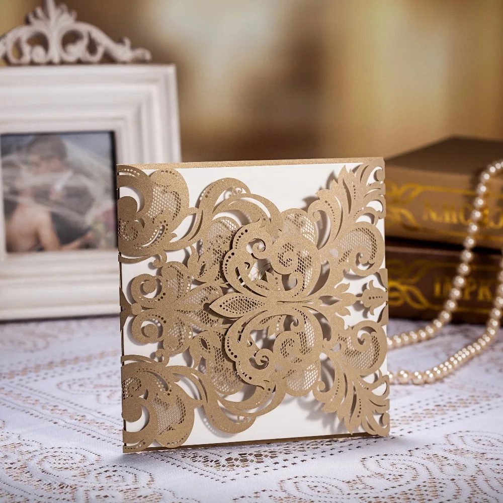 WISHMADE 50pcs Wedding Invitation Card Holder Laser Cut Wrap Free Fedex