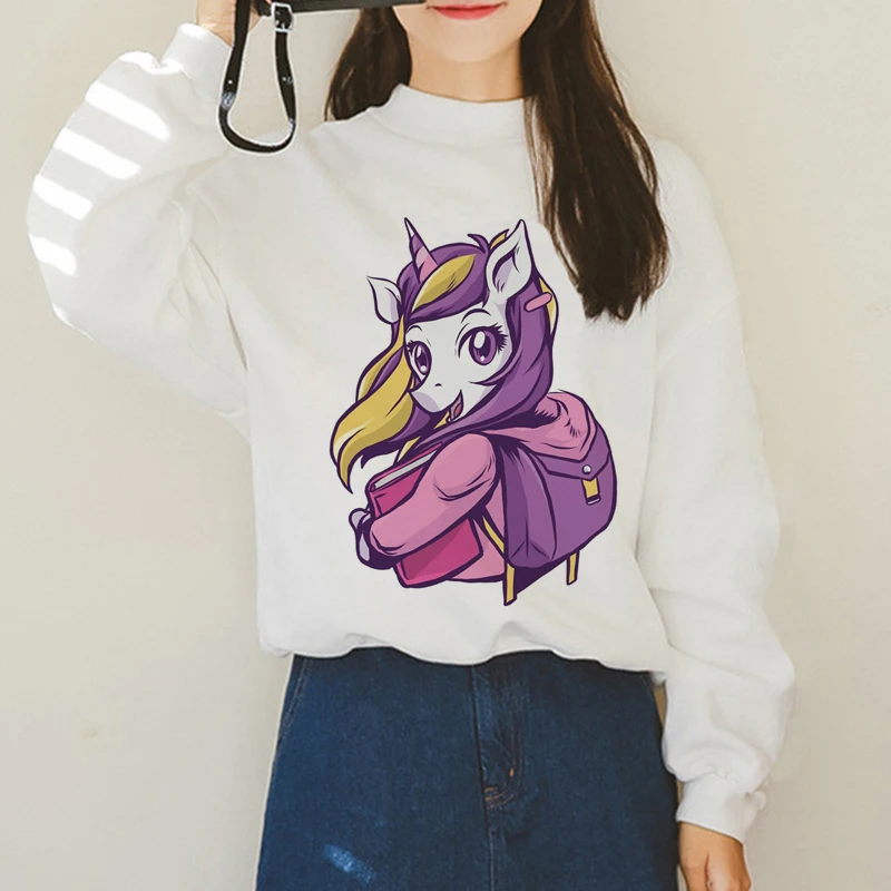 Единорог Харадзюку Ullzang Kawaii мультфильм печати Толстовка для женщин 90s забавные графические толстовки Unicornio милые зимние крутые толстовки женские