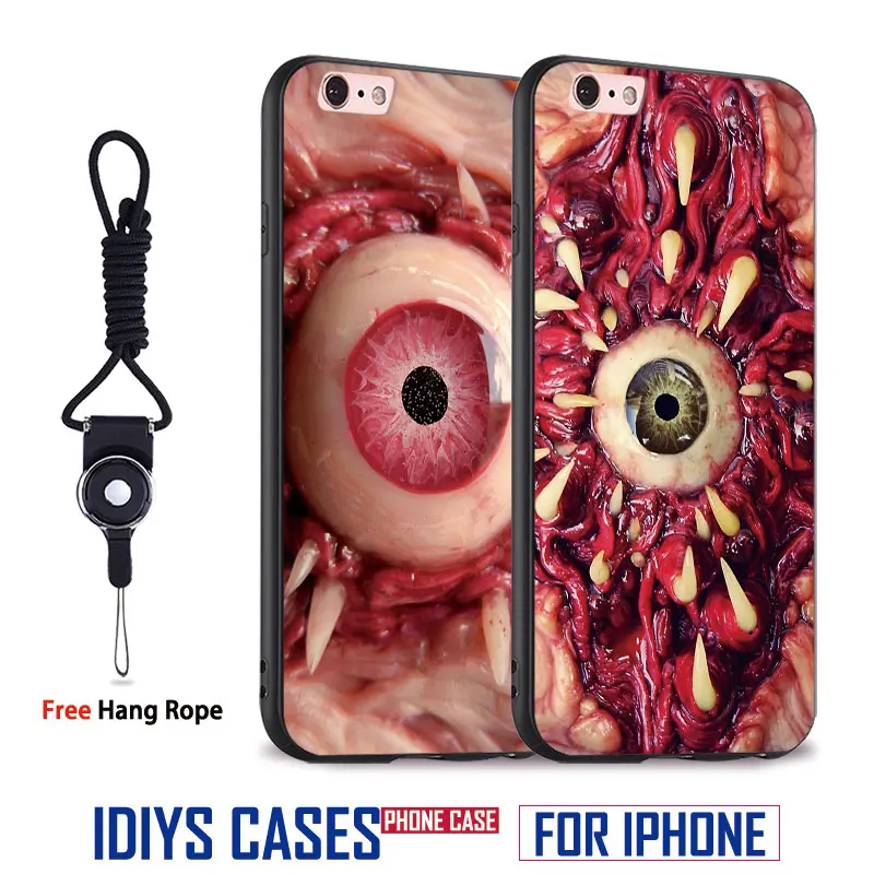 

Nausea Eyeball Terror Cool Coque With Hang Rope Soft Silicone Phone Case Cover Shell Bag For Apple iPhone 5 SE 5S 6 6S 7 PLUS