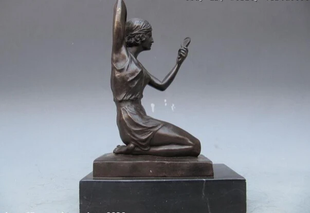 

Collectible bronze lion statue S0734 Western Art Pure Bronze & Marble primp toilet maiden statuary