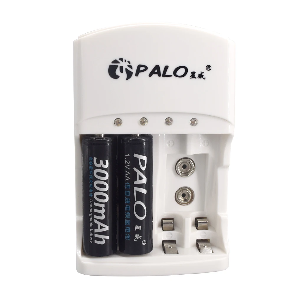 Palo 4 слота зарядное устройство для AA AAA 9 в 6F22 Ni-MH аккумуляторы+ 2 шт 9 в Nimh аккумуляторы