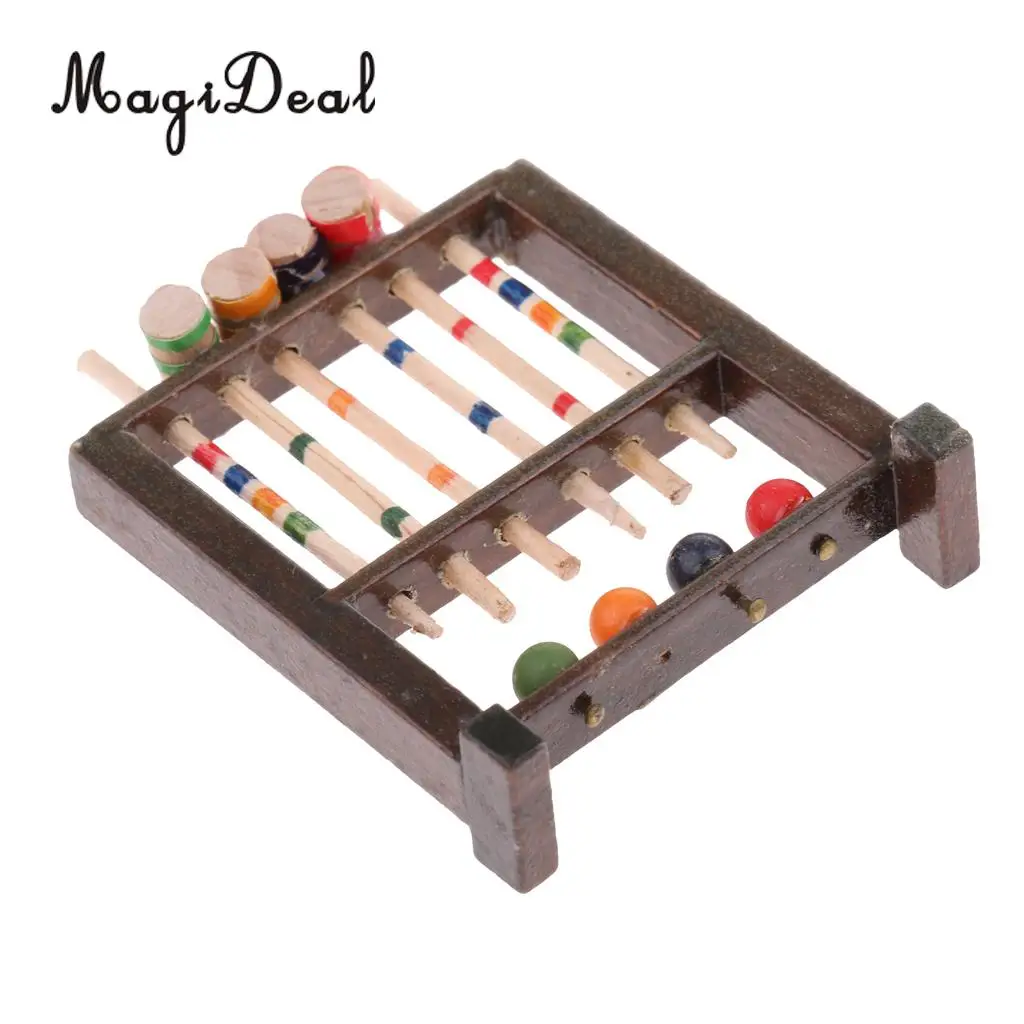 1/12 Scale Dollhouse Miniature Wooden Croquet Game Set Garden Sports Decoration Children Kids Toy