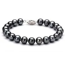 Фото Очаровательная 7-8 мм пресноводный черный жемчуг браслет дизайн ювелирных изделий 7,5"