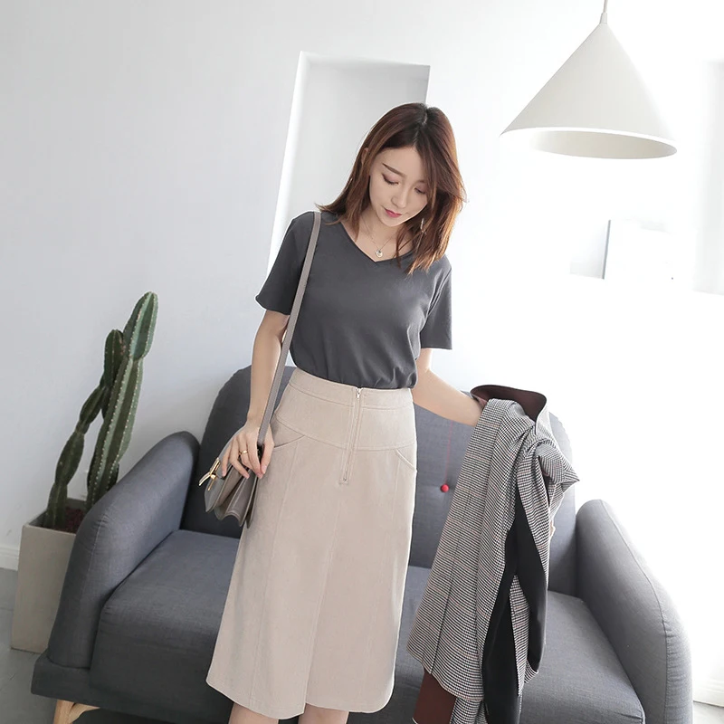 

Summer All-match Casual Short Sleeve V-neck Solid Color Women Ladies Cotton Tees T-shirt Tops ZFS0730
