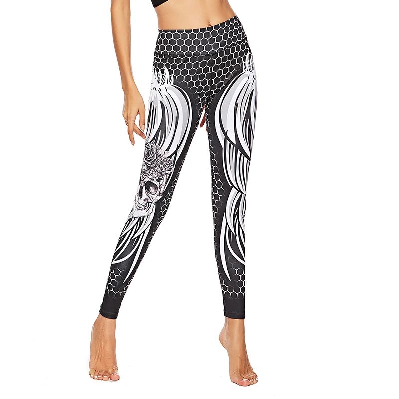 

Honeycomb Skull Fitness Leggings Women Solid Color Sexy Fashion Printing Leggins Mujer Polyester High Waist Wings Women Leggings