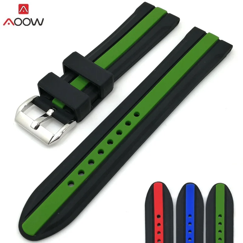 AOOW سيليكون الرجال الرياضة مربط الساعة الغوص للماء استبدال Watchbands حزام أساور 20 مللي متر 22 مللي متر 24 مللي متر ووتش اكسسوارات