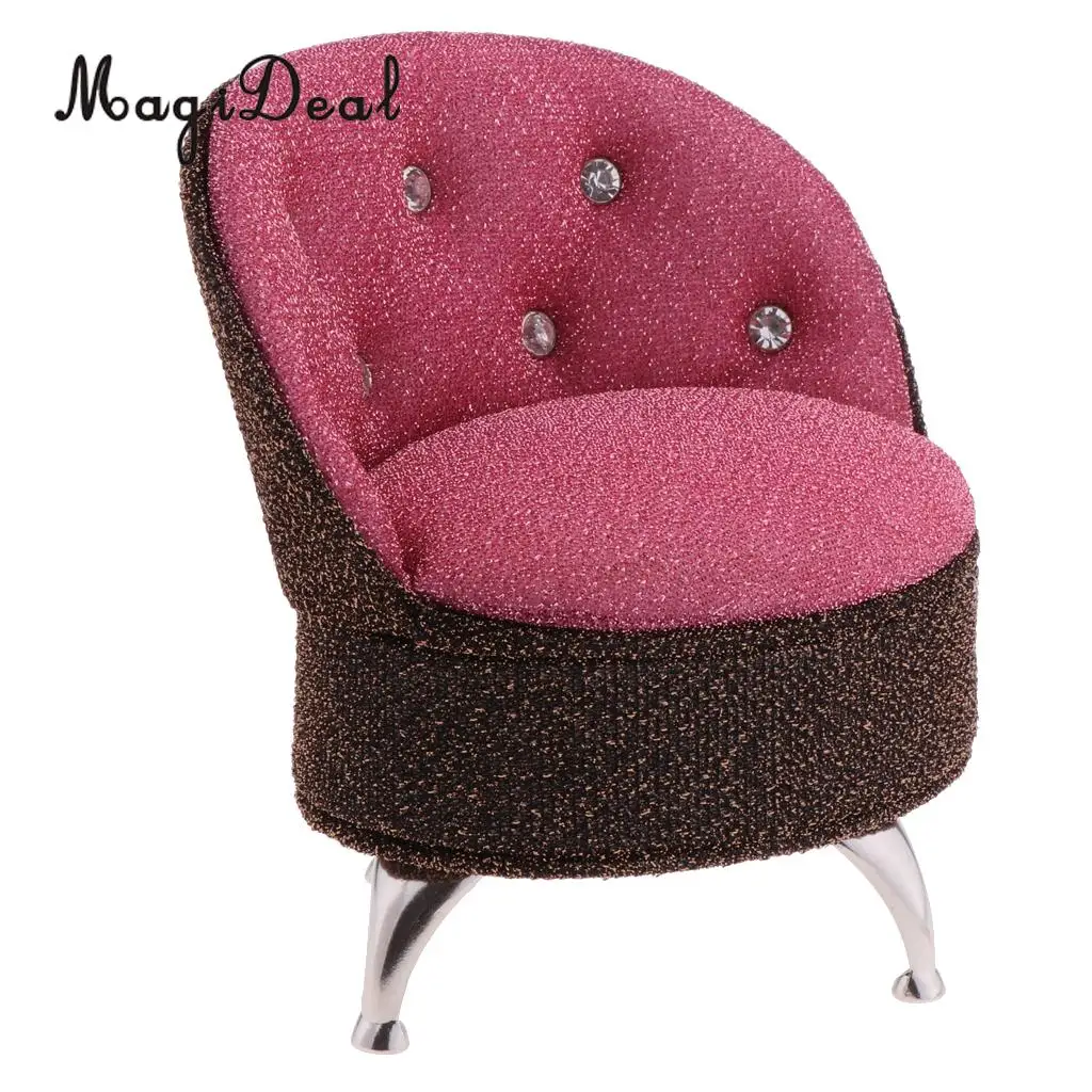 1/6 Scale European Style Single Sofa Chair with Rhinestone Dolls House Bedroom Living Room Furniture Decoration Model Toy