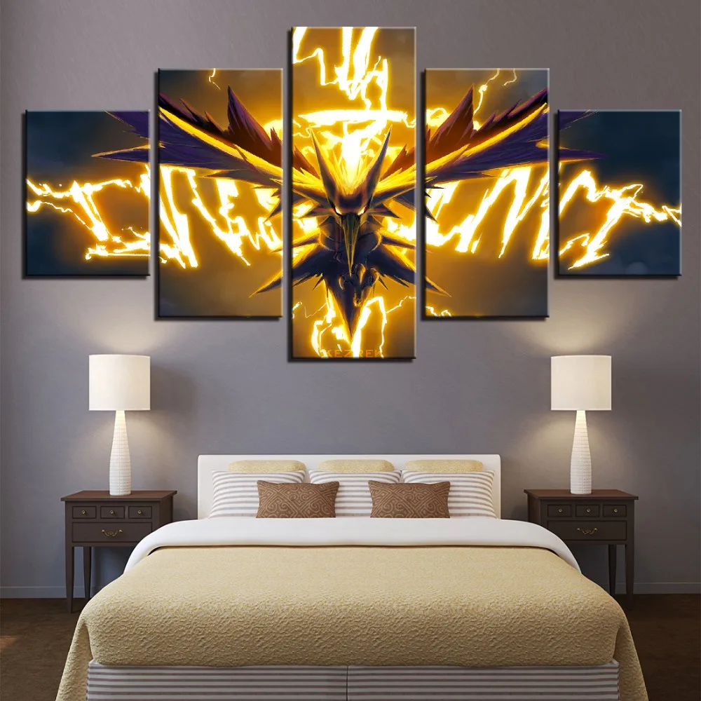 

Home Decor Painting On Canvas Printed 5 Pieces Animation Pokemon Poster Dragon Spirit Modular Picture Wall Art For Living Room