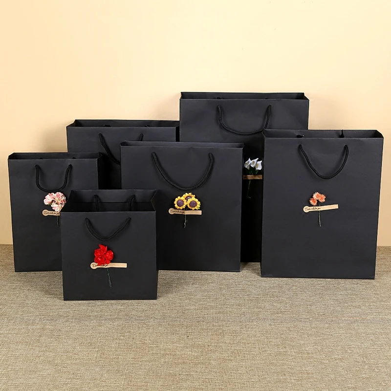 

5pc Black Kraft Paper Bag Clothing Bag Tote Bag Gift Bag DIY Flower Wedding Engagement Valentine's Day Accessories