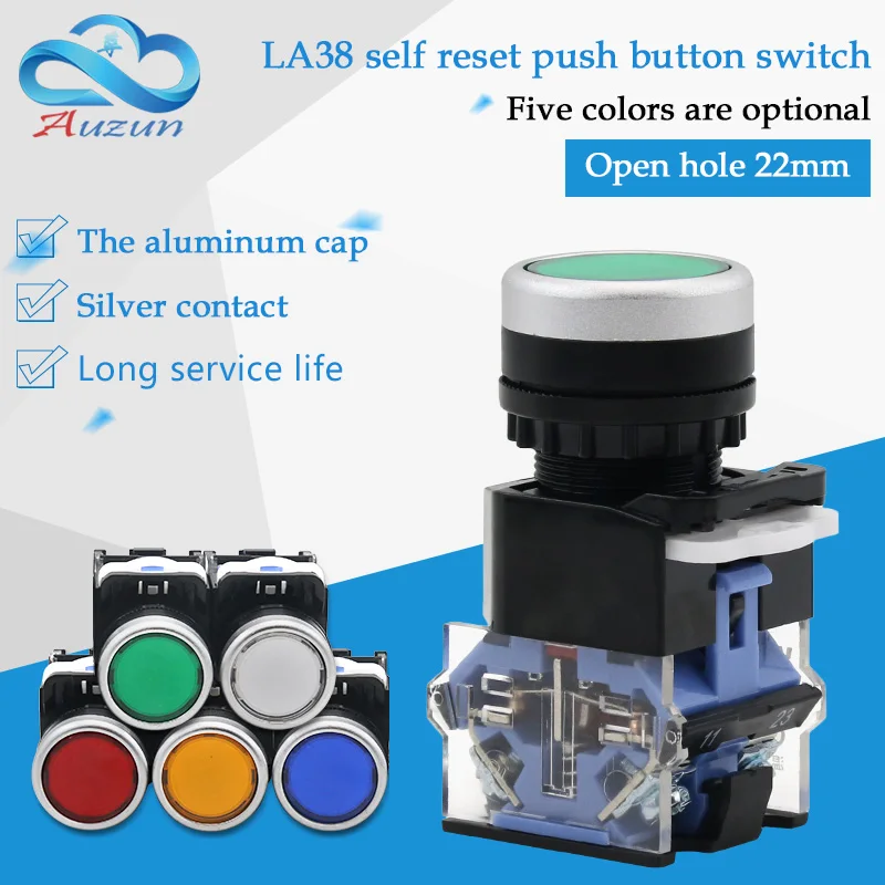 

WZAUDQ plastic button reset button switch LA38-11 opening 22 mm start button red green yellow and blue
