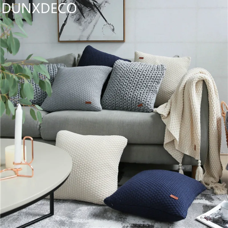 DUNXDECO 1PC Nordic European Modern Cotton Knitted Cushion Cover Grey Sofa Chair Decorative ...