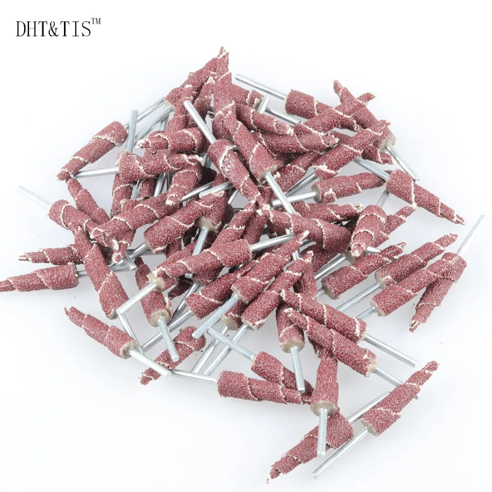 

DHT&TIS OD10mm Taper Abrasive 80Grit Grinding Head Sanding Deburring Flap Wheel 3mm Shank For Rotary Tools 50/100/200pieces