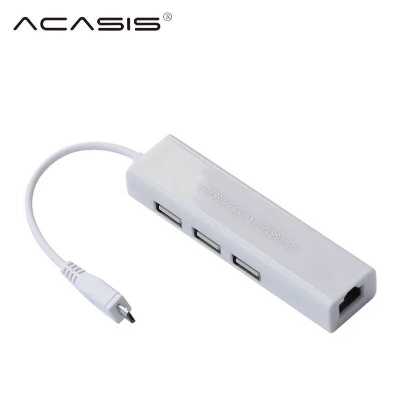 Acasis OTG 3 Порты и разъёмы USB 2,0 концентратор 10/100MB для микро-флеш-накопителя USB RJ45 сетевой адаптер проводной сетевой карты для Win7 Android Mac OS ноутбук