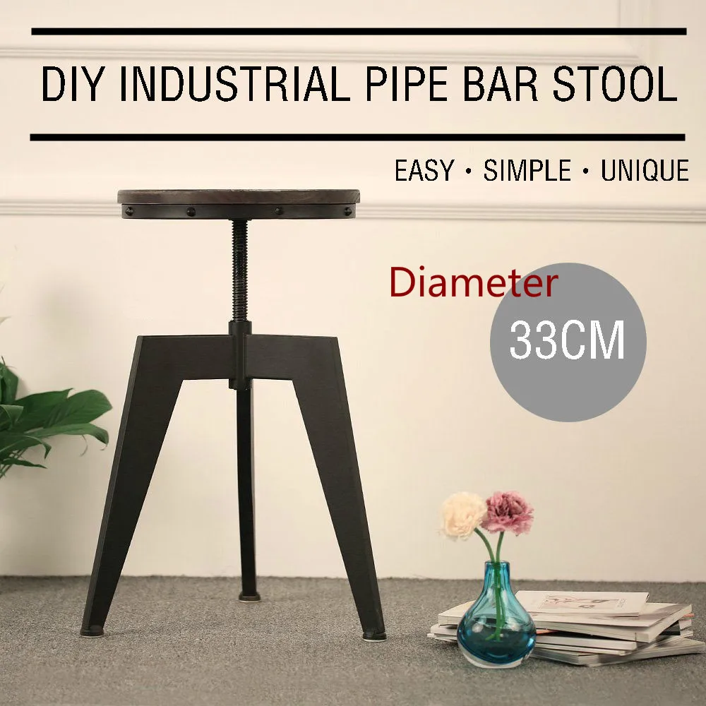 

Industrial Style Bar Stool Natural Pine Wood Top Swivel Kitchen Dining Sitting Chair Height Adjustable rotate bar chair stool